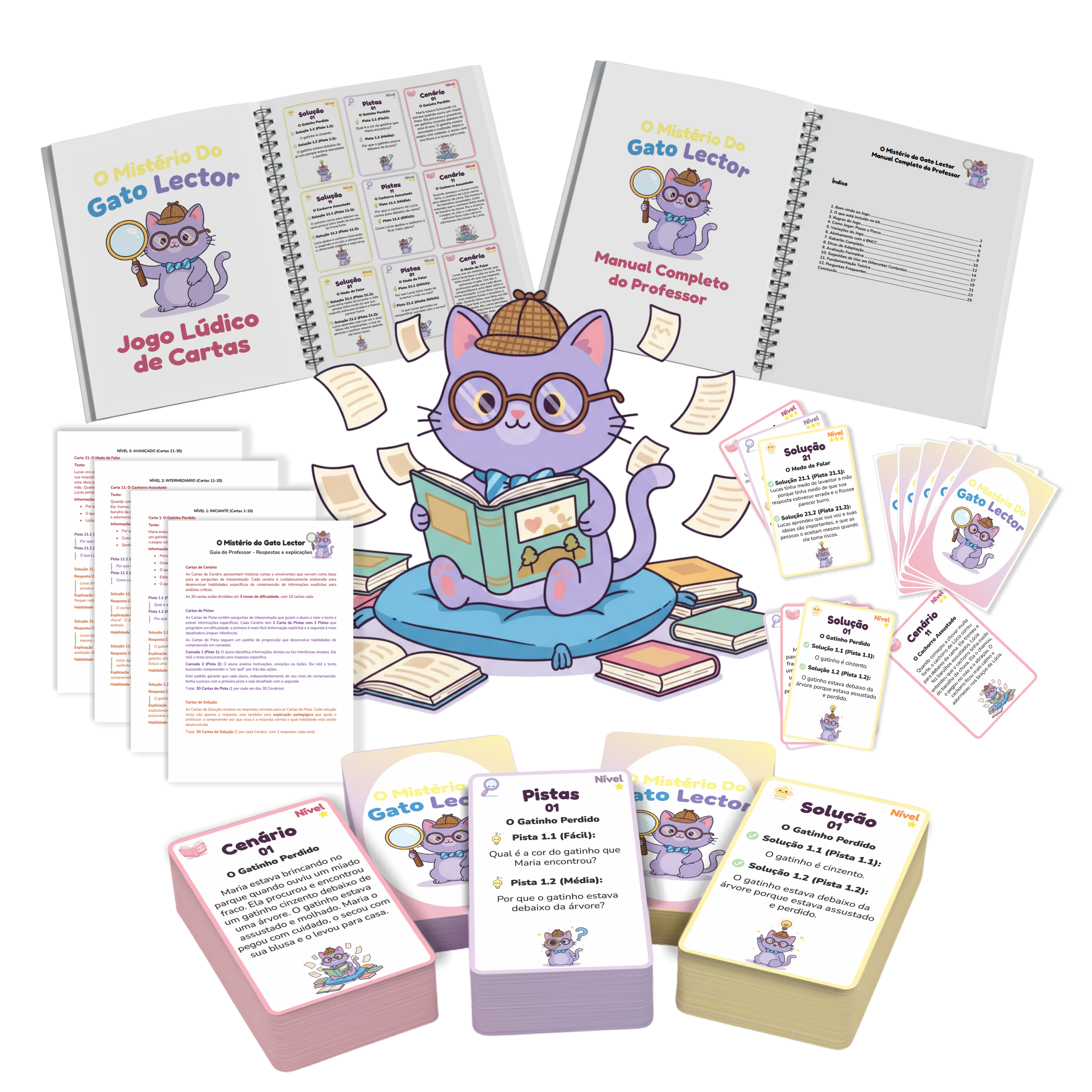 Kit O Mistério do Gato Lector - Jogo de Cartas Educativo